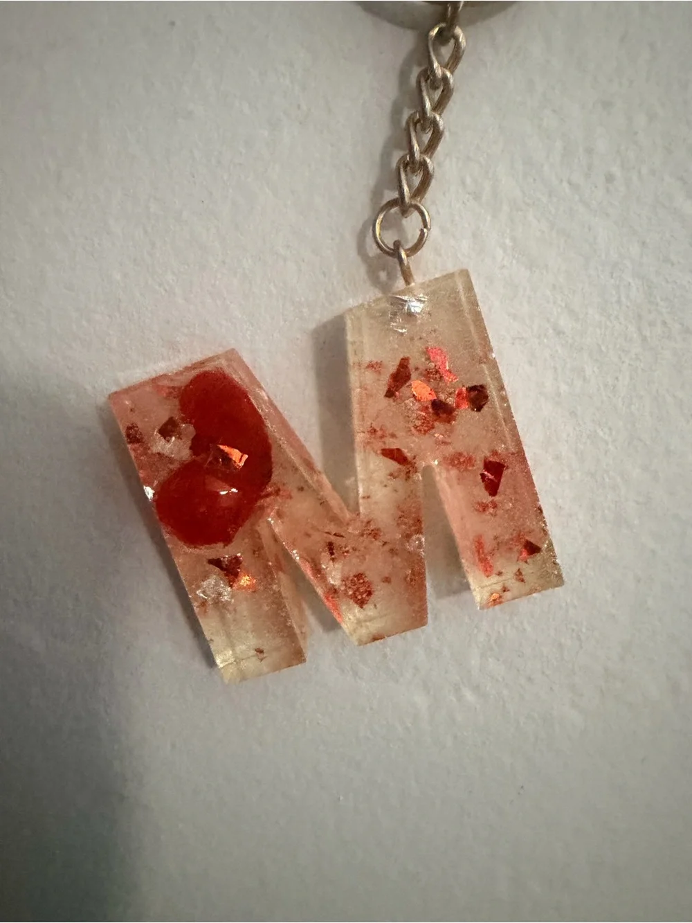 Resin Initial 'M' Keychain with Copper Flakes